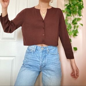 Brown Cropped Cardigan Top